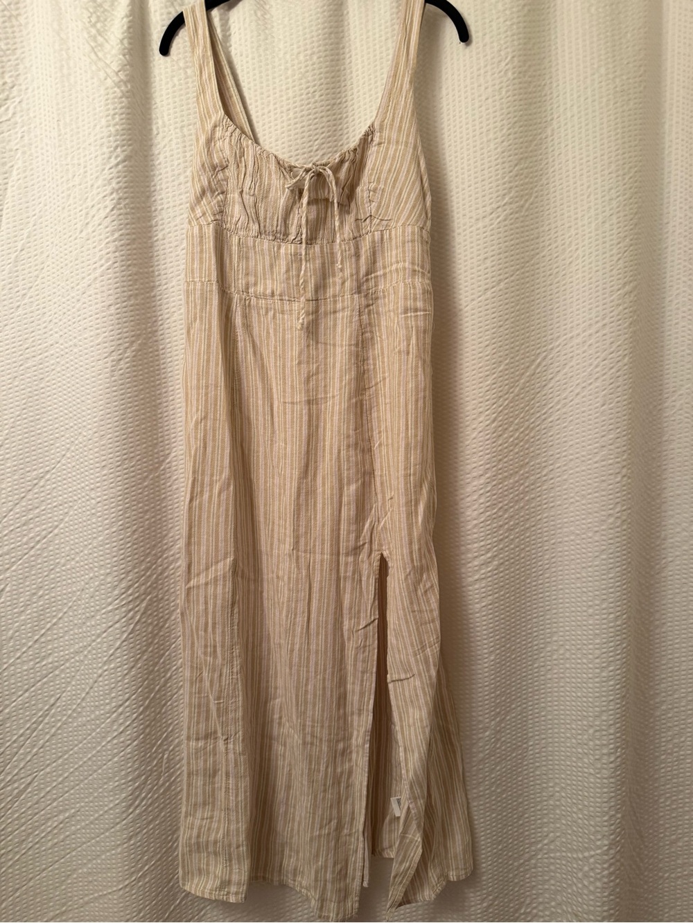NEW American Eagle Striped Linen Dress Sz M Leg Slit Bustier Milkmaid Bust Maxi